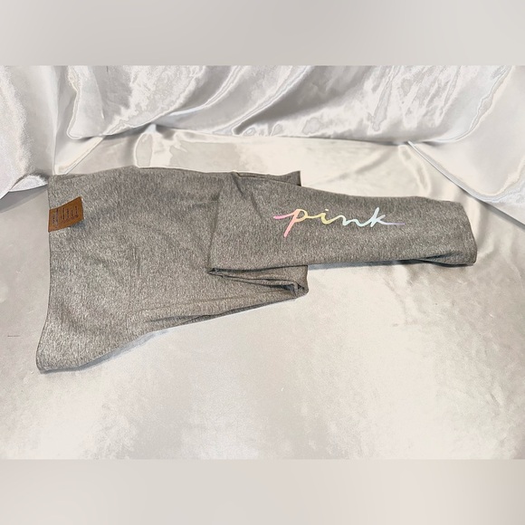 PINK Victoria's Secret Pants - Victorias Secret Pink High Waist Legging Full Length Grey Script Pastel Logo XL